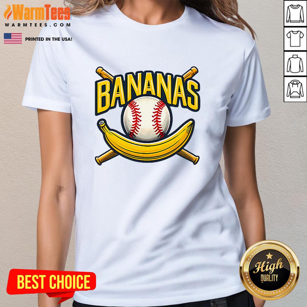 Funny Banana Playing Baseball Fruit Lover Baseball Player Banana Ladies-Tee