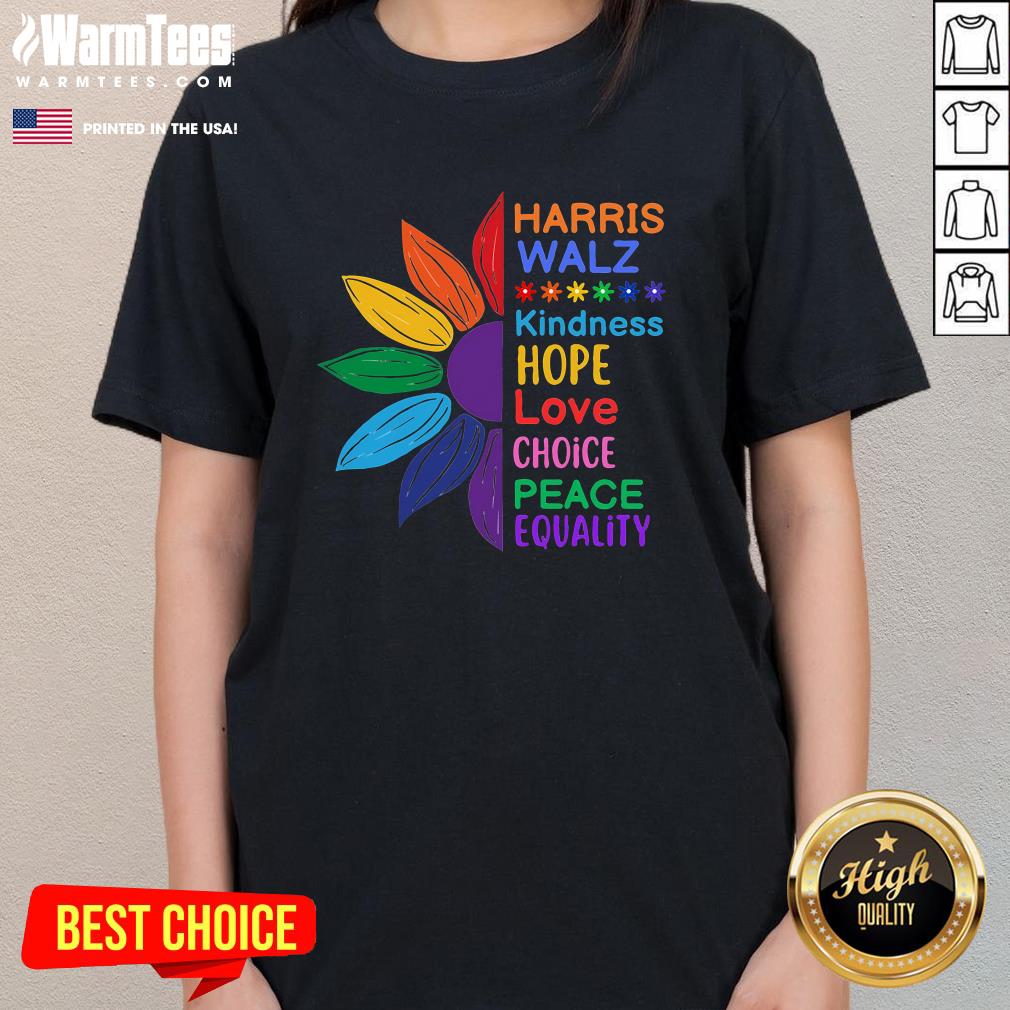 Hot Harris Walz Diversity Rainbow Daisy Sunflower Vote Blue Ladies-Tee