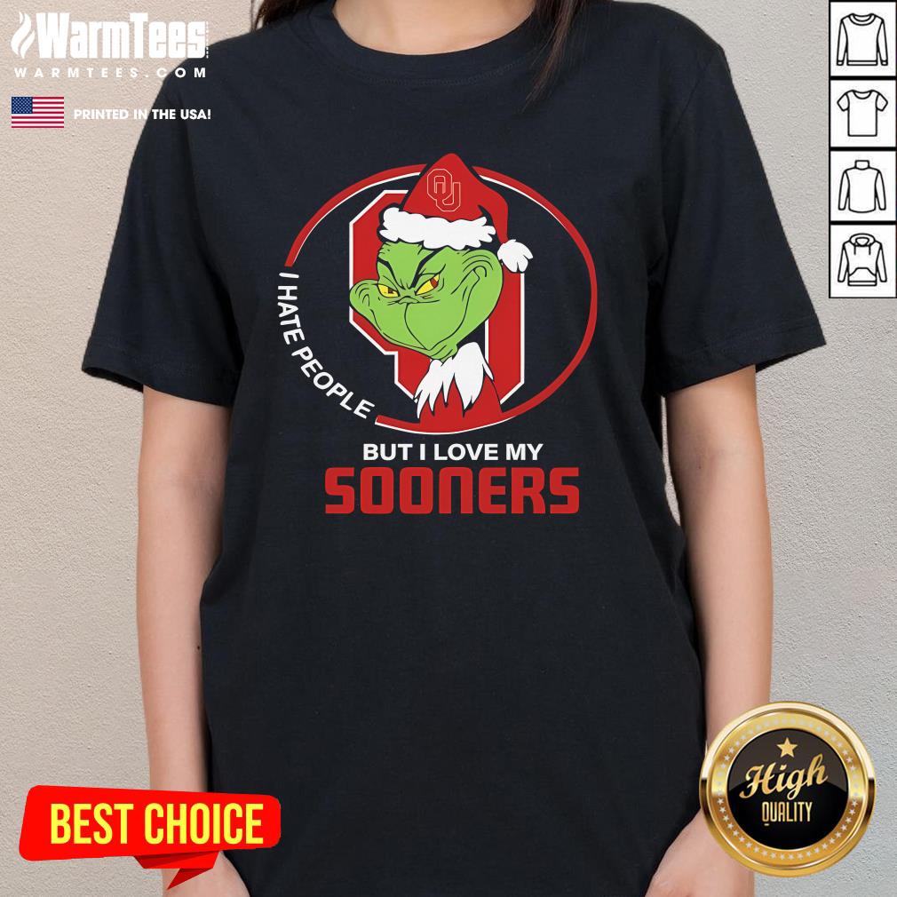 Top Oklahoma Sooners Santa Grinch I Hate People But Love Sooners Christmas Ladies-Tee