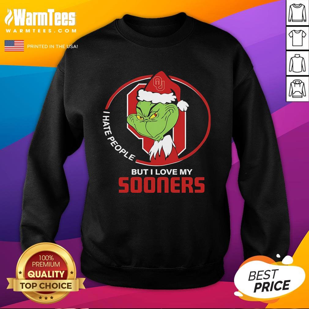 Top Oklahoma Sooners Santa Grinch I Hate People But Love Sooners Christmas Sweatshirt