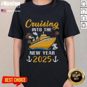 Awesome Cruising Into The New Year 2025 Ladies Tee featuring vibrant graphics and a stylish design for celebrations.