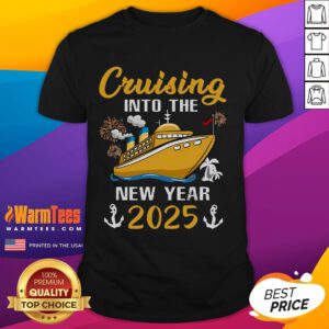 Awesome Cruising Into The New Year 2025 T-Shirt featuring a vibrant design perfect for celebrating New Year's Eve.