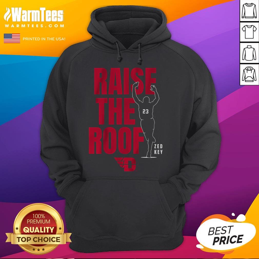 Alt Text: Awesome Dayton Basketball Raise The Roof Hoodie in red, featuring a stylish design perfect for fans and athletes.