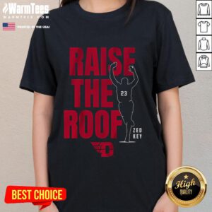 Awesome Dayton Basketball Raise The Roof Ladies Tee showcasing vibrant design for fans of Dayton basketball.