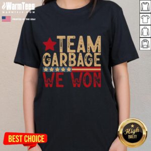 Awesome Team Garbage for Trump 2024 Elections ladies tee featuring bold graphics and a stylish design.
