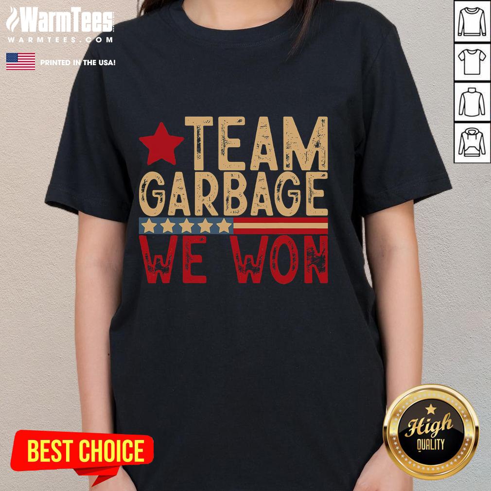 Awesome Team Garbage for Trump 2024 Elections ladies tee featuring bold graphics and a stylish design.