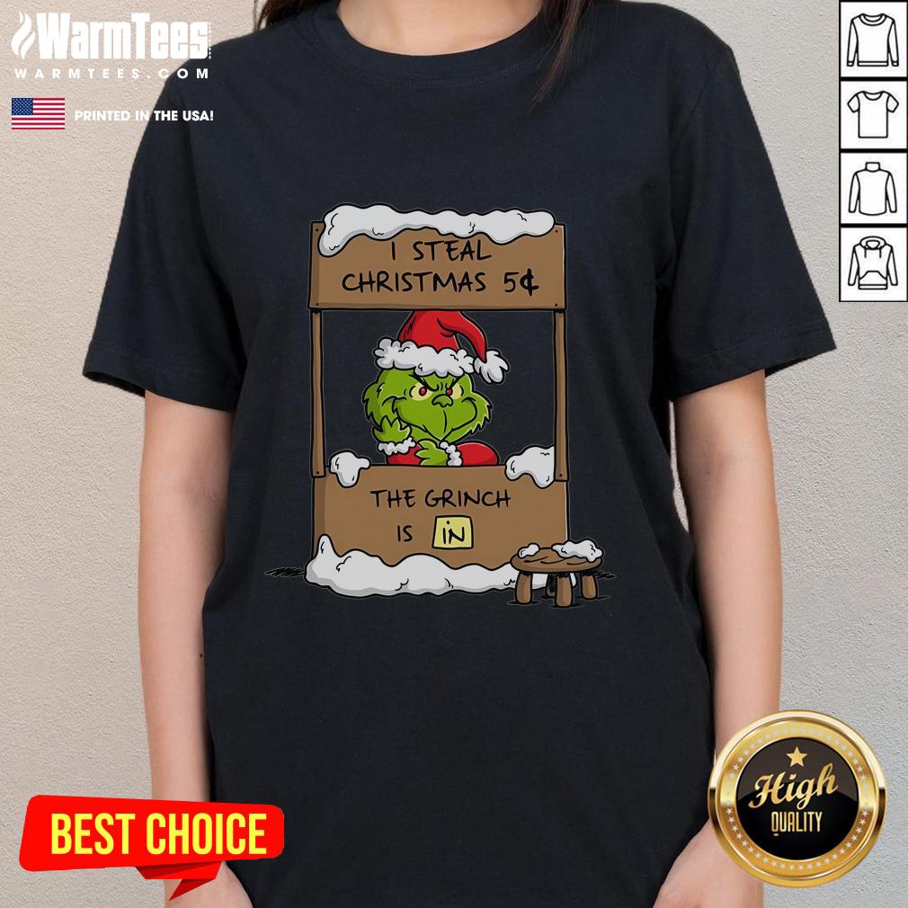 Awesome The Grinch I Steal Christmas Ladies Tee featuring vibrant colors and festive design for holiday cheer.