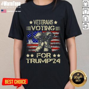 Awesome veterans voting for Trump 2024 in USA flag ladies tee, showcasing patriotism and support for the campaign.