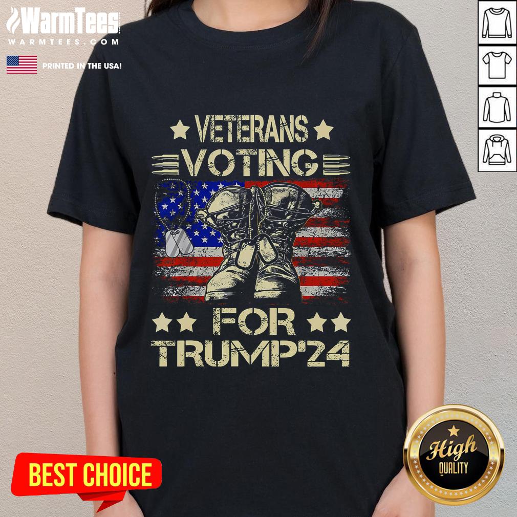 Awesome veterans voting for Trump 2024 in USA flag ladies tee, showcasing patriotism and support for the campaign.