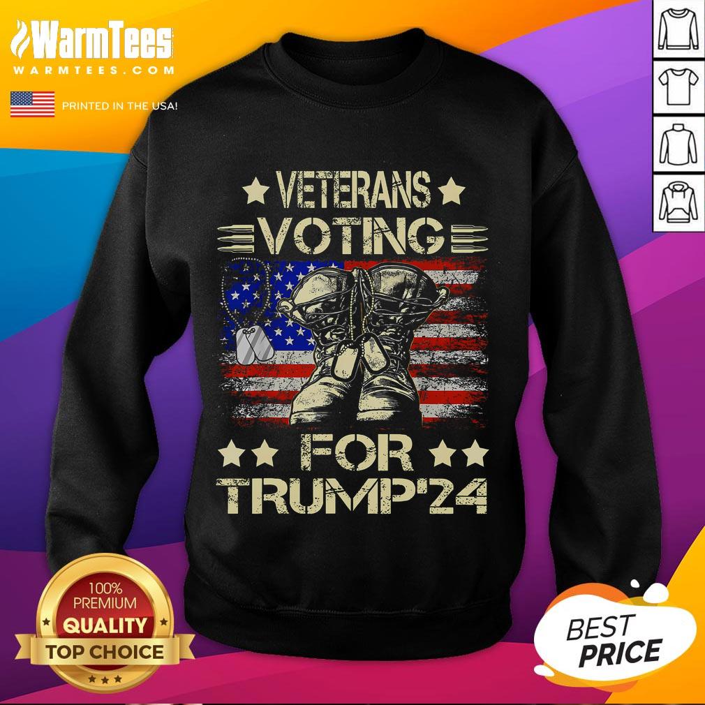 Alt Text: Awesome veterans wearing Trump 2024 sweatshirts with USA flag design, showcasing patriotism and support.