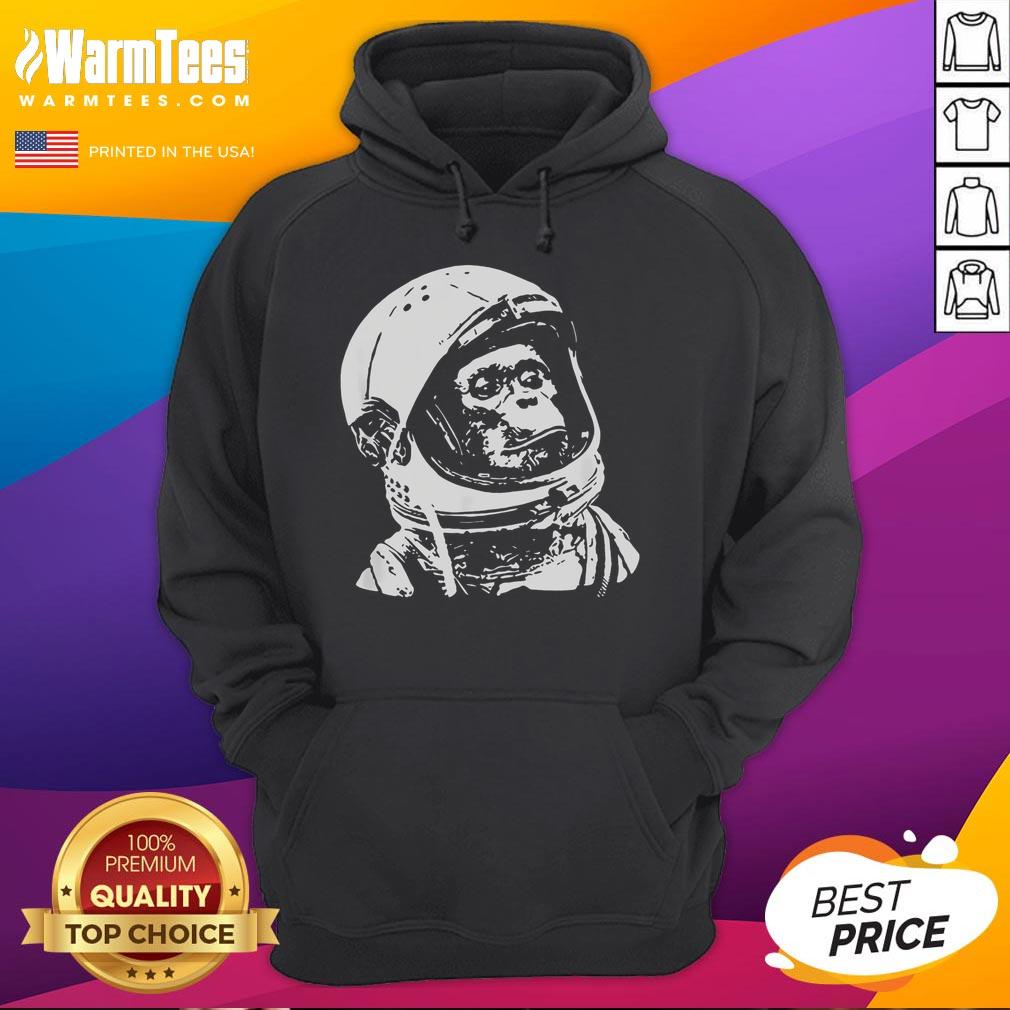 Awesome vintage space travel astronaut monkey hoodie design featuring a playful monkey in a spacesuit against a cosmic backdrop.