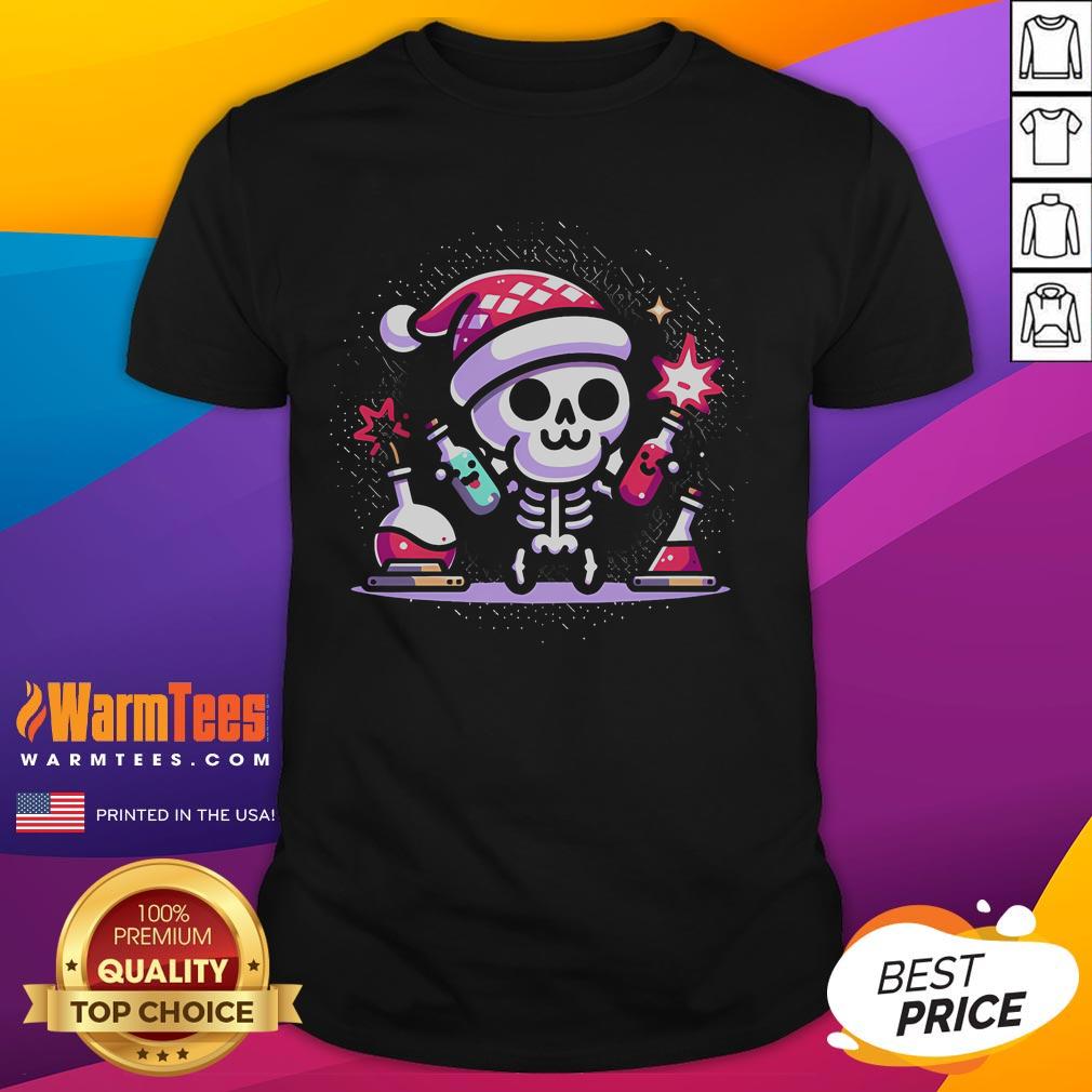 Alt Text: Cute Bare-Bones Science T-Shirt featuring a playful skeleton design, perfect for science lovers and Halloween enthusiasts.