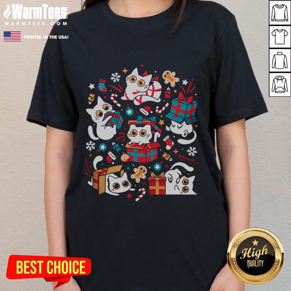 Cute Christmas Party Cat Ladies Tee featuring a playful cat design, perfect for festive gatherings and holiday cheer.