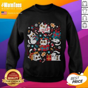 Cute Christmas party cat sweatshirt featuring an adorable feline design, perfect for festive celebrations and cozy winter wear.