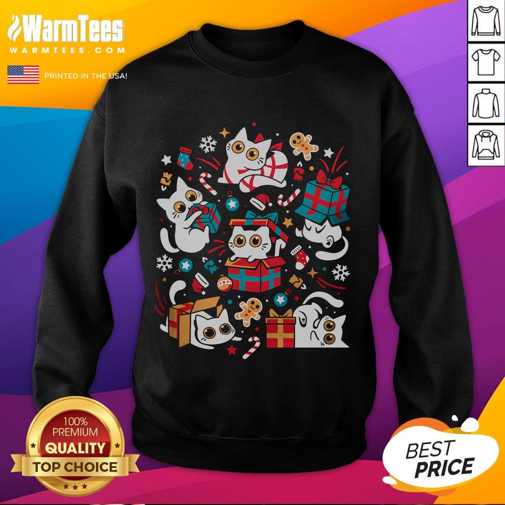 Cute Christmas party cat sweatshirt featuring an adorable feline design, perfect for festive celebrations and cozy winter wear.