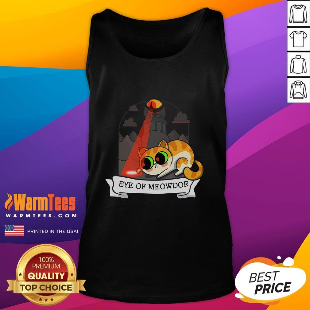 Alt Text: Cute eye of Meowdor cat tank top featuring an adorable cat design, perfect for cat lovers and casual wear.