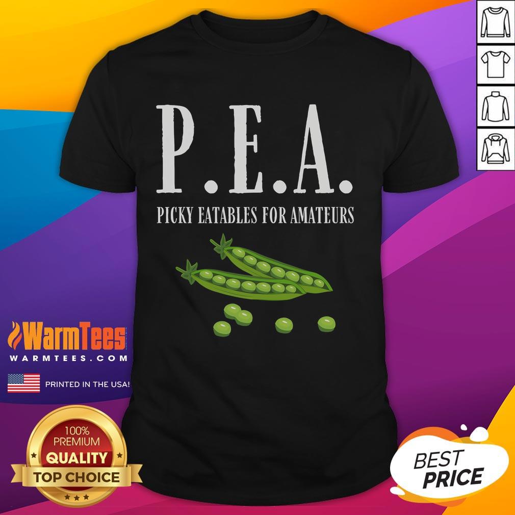 Alt Text: Funny Pea Picky Eatables For Amateurs T-Shirt featuring a whimsical design of peas and playful text, perfect for food lovers.