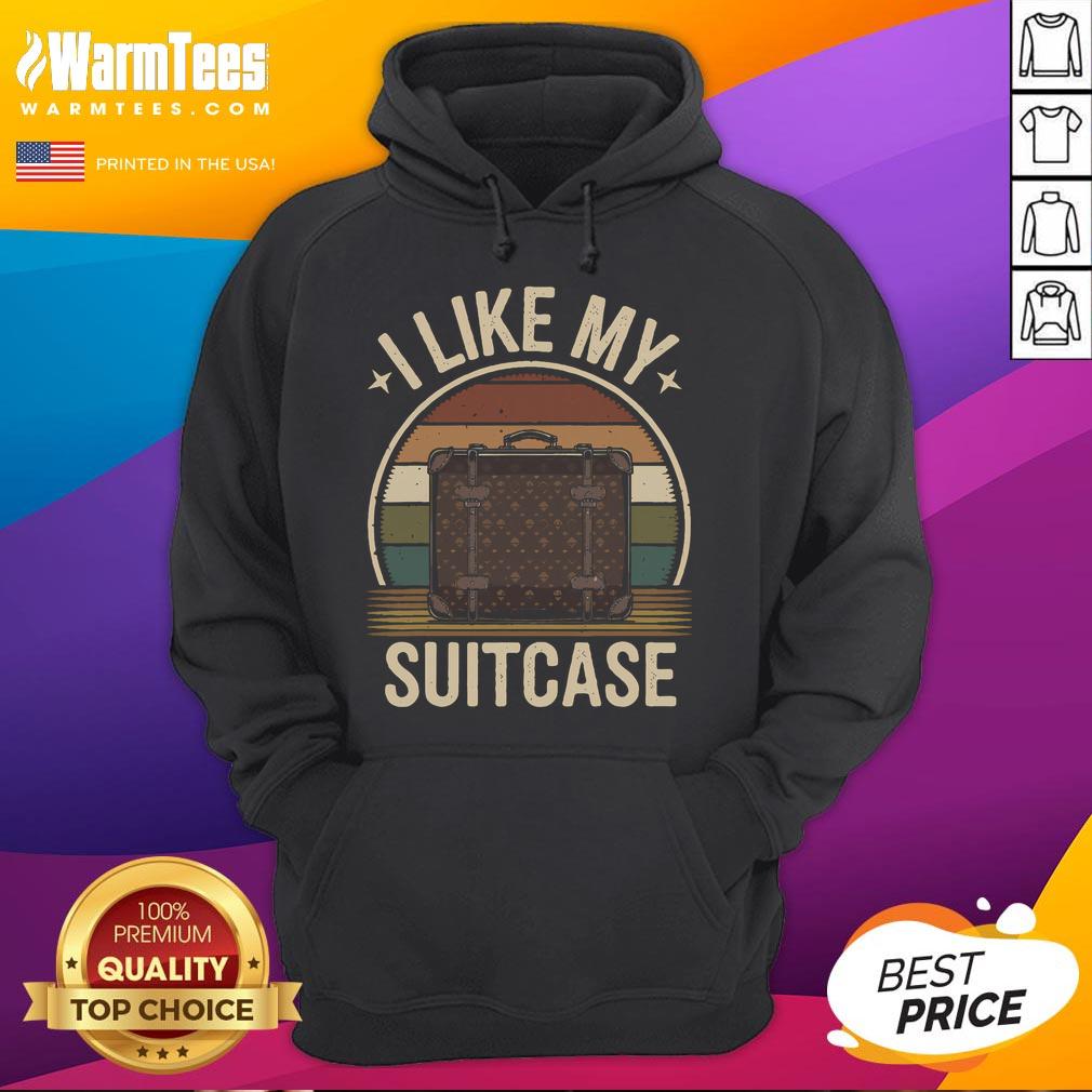 Funny vintage 'I Like My Suitcase' Trump meme hoodie featuring a playful design for humor and style enthusiasts.