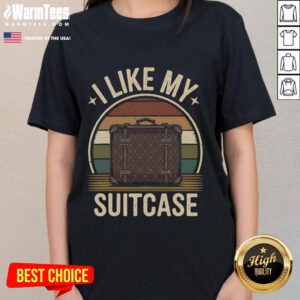 Funny vintage 'I Like My Suitcase' Trump meme on a ladies tee, perfect for humor and casual fashion enthusiasts.