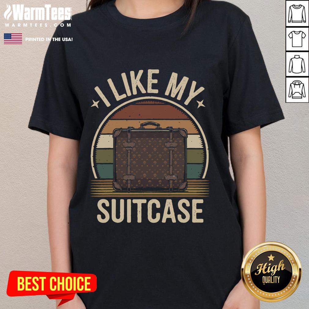 Funny vintage 'I Like My Suitcase' Trump meme on a ladies tee, perfect for humor and casual fashion enthusiasts.