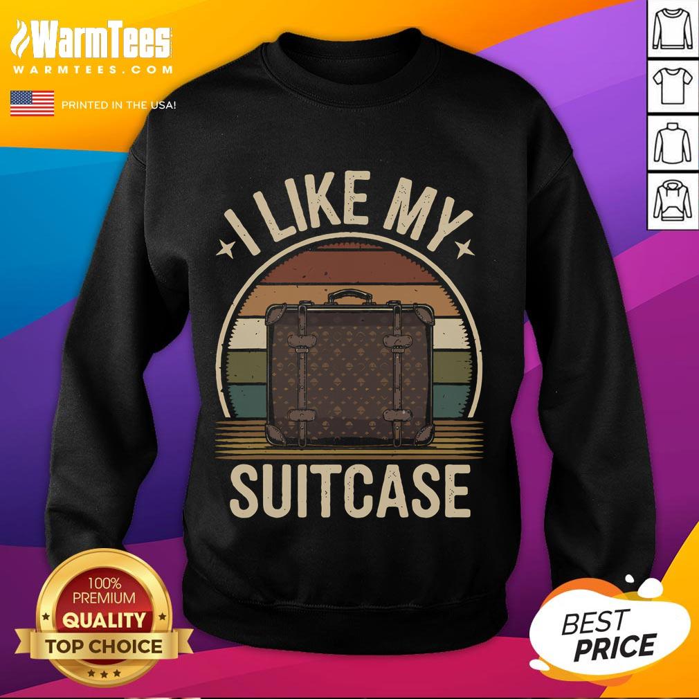 Funny vintage 'I Like My Suitcase' Trump meme sweatshirt featuring a humorous graphic design for casual wear.