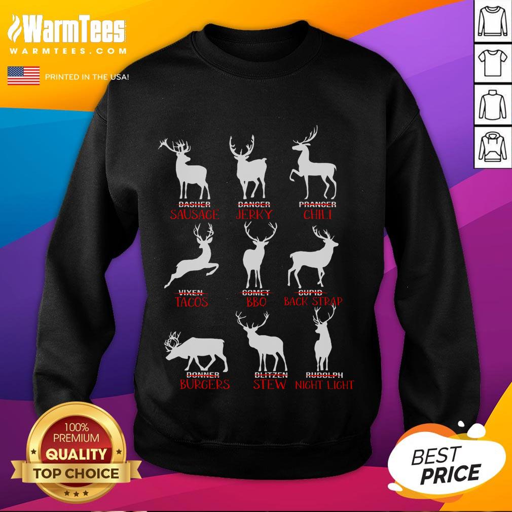 Good Christmas Deer Hunters sweatshirt featuring all of Santa's reindeer in a festive design for the holiday season.