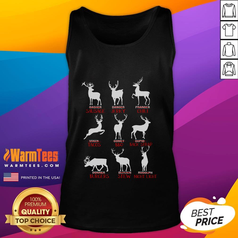 Good Christmas Deer Hunters tank top featuring all of Santa's reindeer, perfect for festive holiday celebrations.