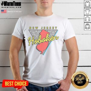 Good Hoboken New Jersey retro triangle t-shirt design showcasing Hoboken's iconic skyline and vibrant city spirit.