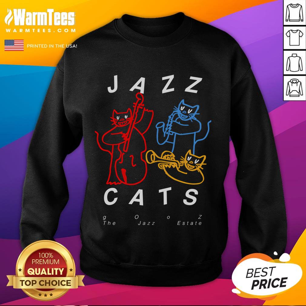 Good Jazz Cats Gooz The Jazz Estate sweatshirt featuring vibrant colors and a stylish design for jazz enthusiasts.