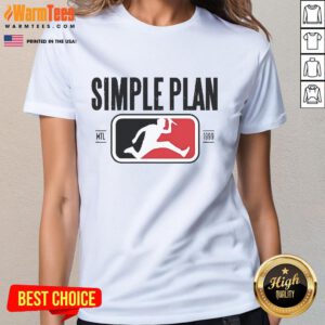 Official Simple Plan SP Style Logo on a Raglan Ladies Tee, perfect for fans and casual wear.