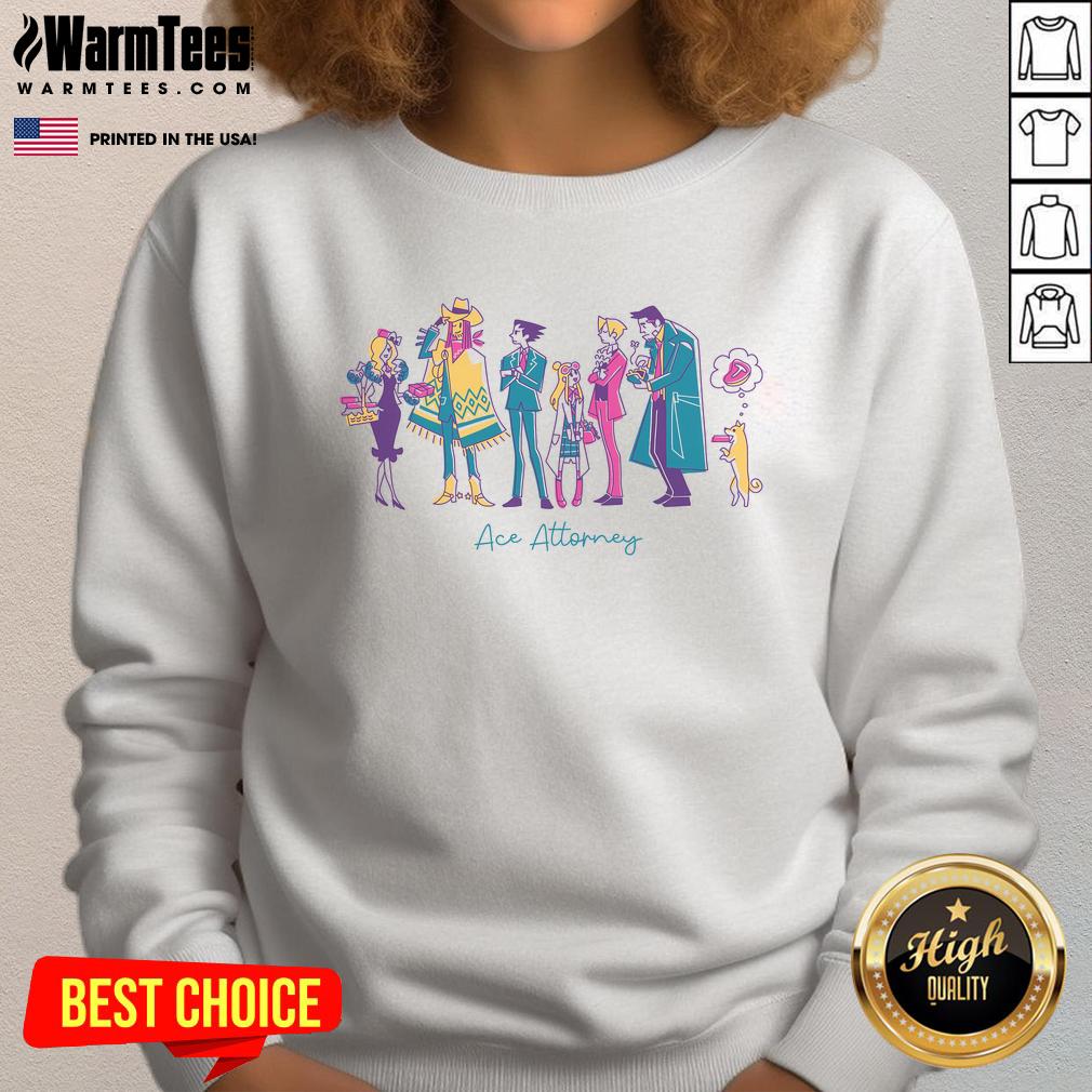 Alt Text: Awesome Ace Attorney Phoenix Wright sweatshirt featuring a playful design for a lawful lunch break style.