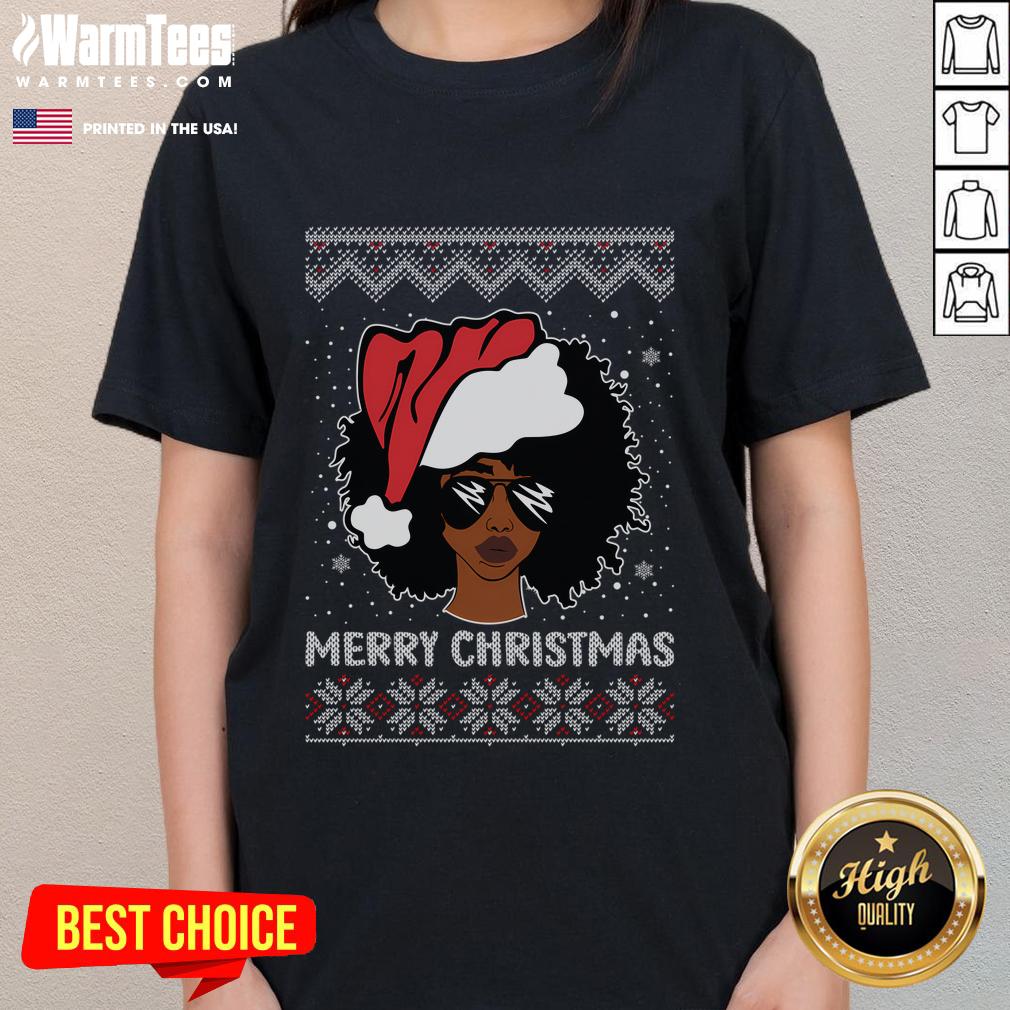 Awesome African American ladies in festive ugly Christmas pajama tees, showcasing holiday cheer and style.