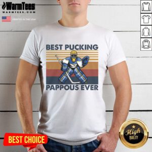 Funny hockey grandpa t-shirt featuring 'Awesome Best Pucking Pappous Ever' saying, perfect for proud grandpas.
