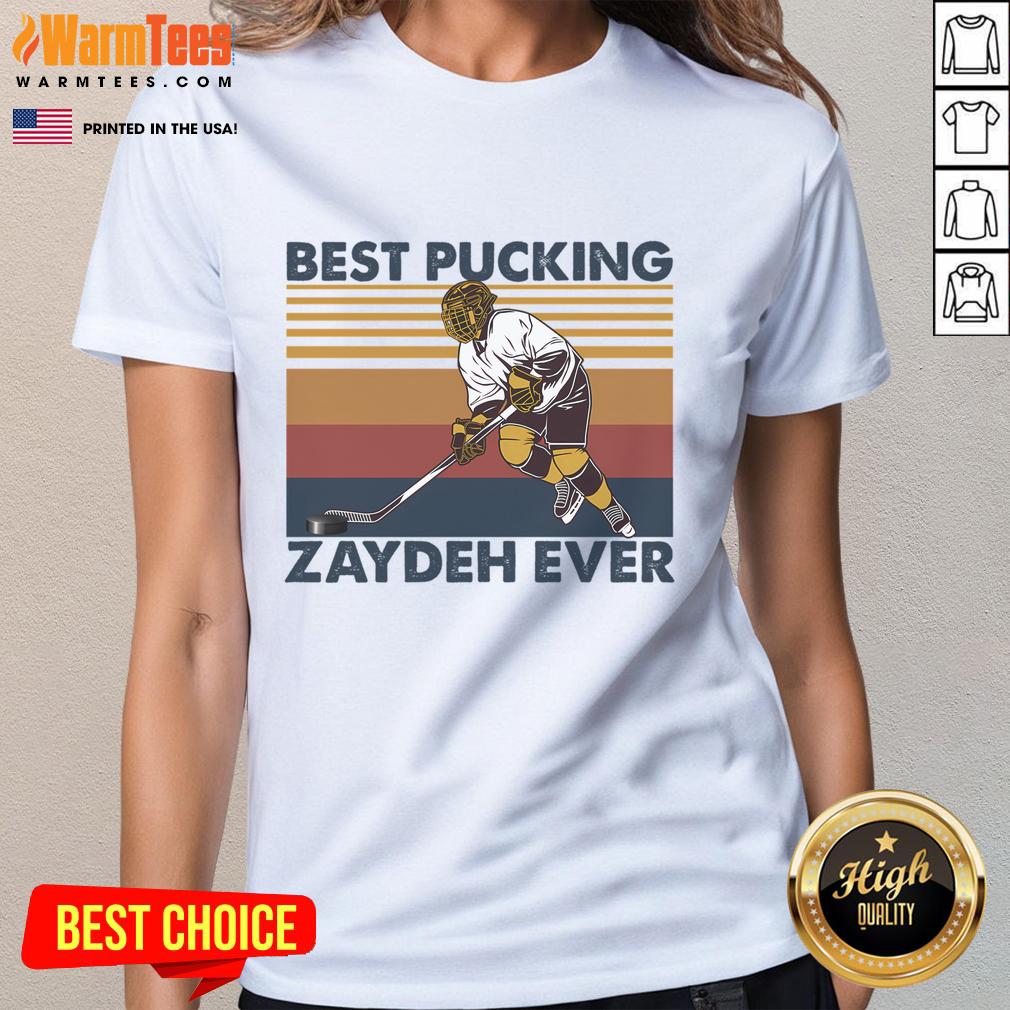 Funny hockey grandpa tee featuring 'Best Pucking Zaydeh Ever' saying, perfect for a hockey-loving grandparent.