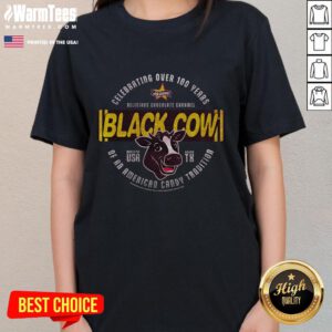 Awesome Black Cow Ladies Tee featuring delicious chocolate caramel design, perfect for chocolate lovers in America.