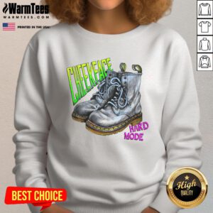 Awesome Cheekface Hard Mode Boot Sweatshirt featuring a bold design, perfect for style and comfort in any casual setting.