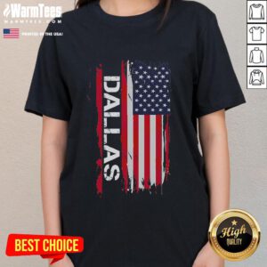 Alt Text: Awesome Dallas America Flag Ladies Tee showcasing a stylish design with the American flag for patriotic women.