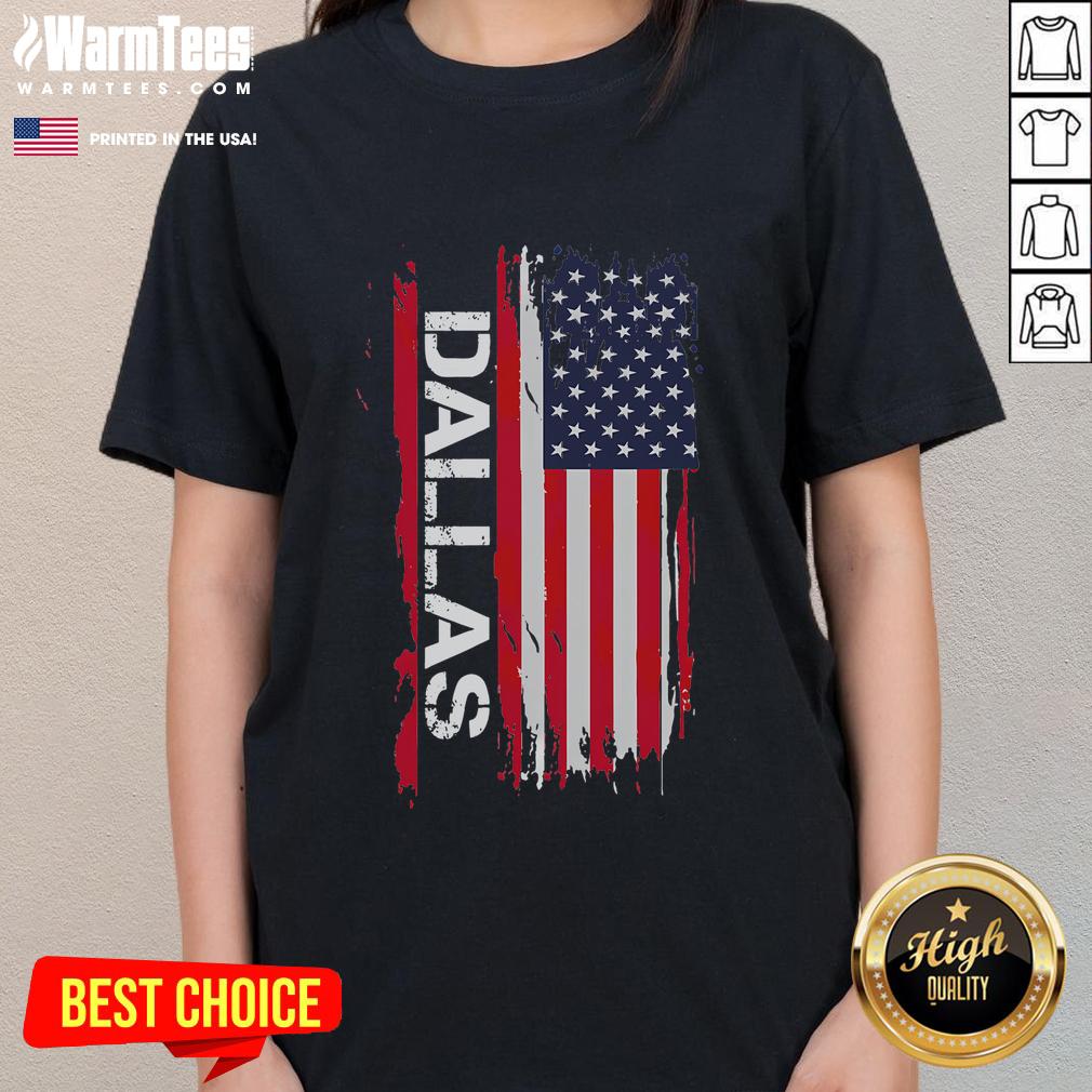 Alt Text: Awesome Dallas America Flag Ladies Tee showcasing a stylish design with the American flag for patriotic women.