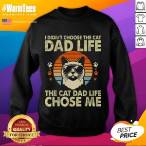 Vintage sunset sweatshirt with 'I Didn't Choose The Cat Dad Life' slogan, perfect for cat dads who love style.