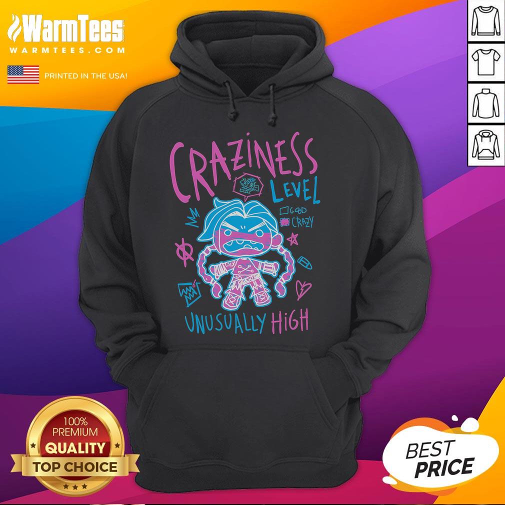 Awesome Jinx Craziness Level League of Legends hoodie featuring vibrant colors and Jinx character design.
