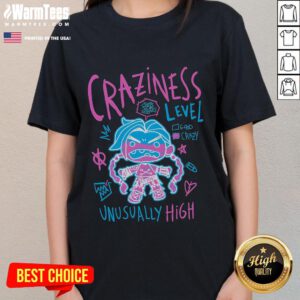 Awesome Jinx Craziness Level League of Legends Ladies Tee featuring vibrant graphics and comfy design for gamers.