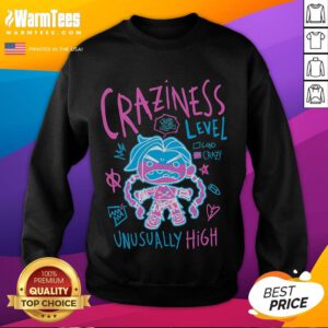 Awesome Jinx Craziness Level sweatshirt featuring vibrant League of Legends design, perfect for gaming fans.