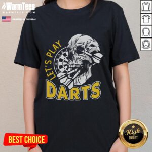 Alt Text: Awesome ladies tee featuring a skull dartboard and arrow design for dart players, perfect for casual wear.