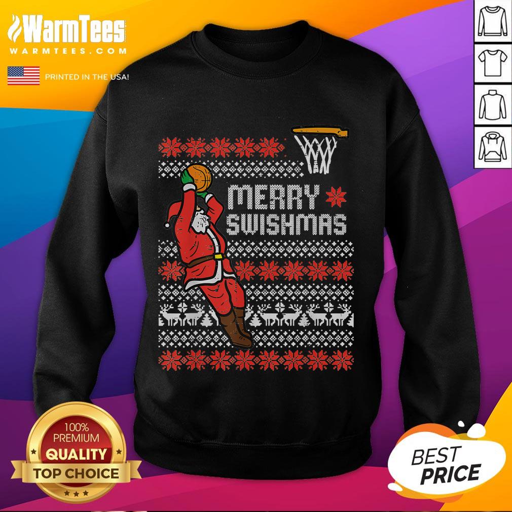 Awesome Merry Swishmas Ugly Christmas Basketball Pajamas Sweatshirt featuring festive basketball-themed graphics.