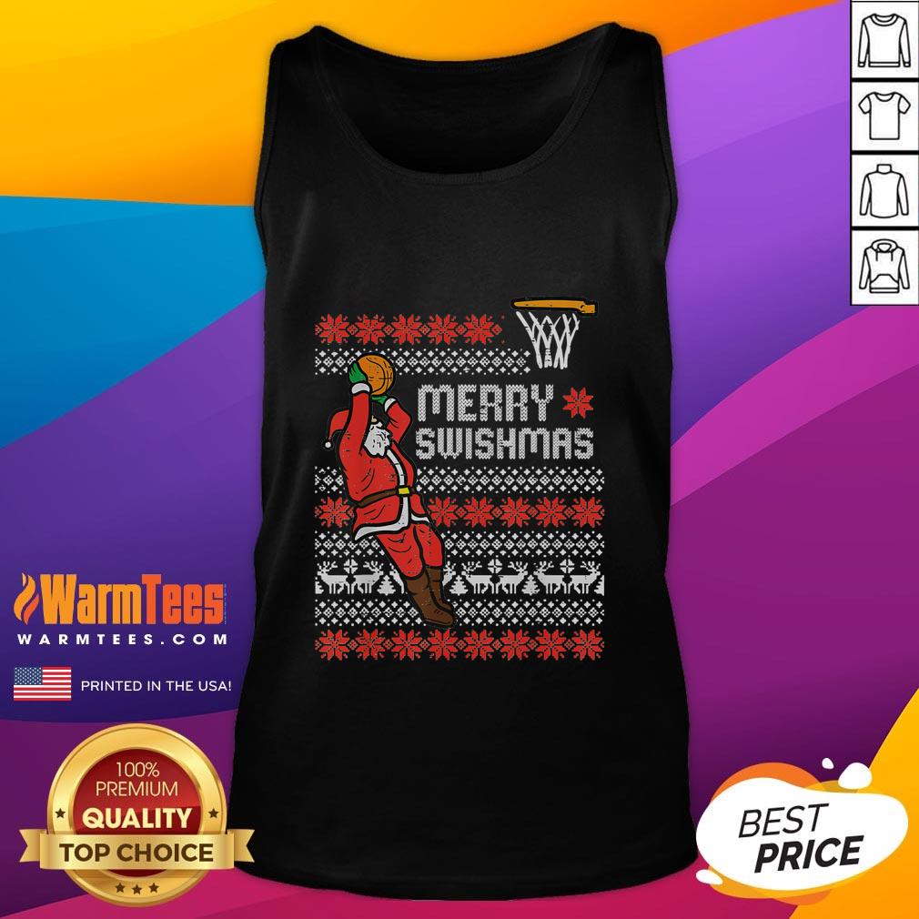 Awesome Merry Swishmas Ugly Christmas Basketball Pajamas Tank Top featuring festive graphics and vibrant colors.