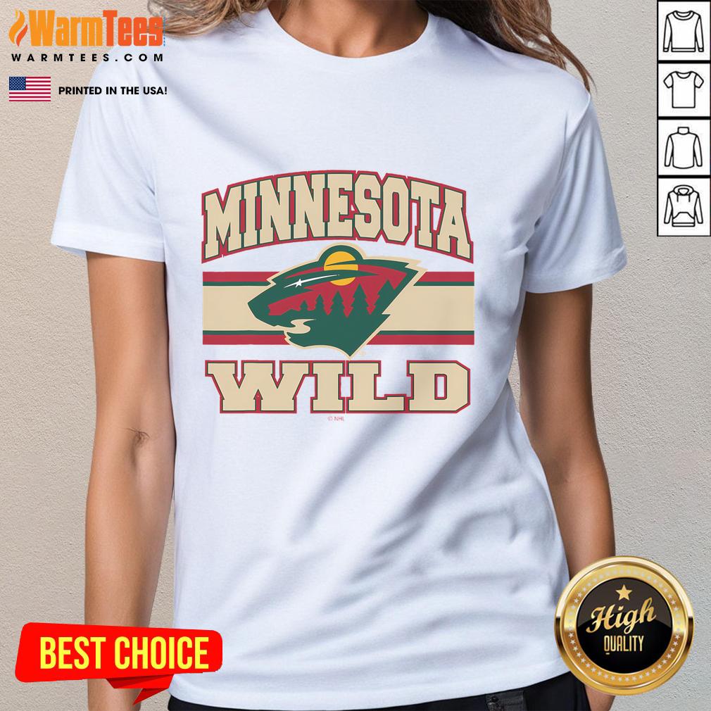 Awesome Minnesota Wild Stripe Ladies Tee featuring bold stripes and team logo, perfect for fans and stylish wear.