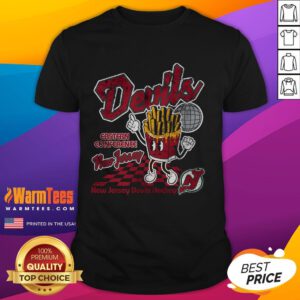 Awesome New Jersey Devils Disco Fries T-Shirt featuring vibrant team colors and a fun graphic design.
