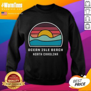 Retro Awesome Ocean Isle Beach sweatshirt featuring vibrant ocean waves and a stunning sunset, perfect for beach lovers.