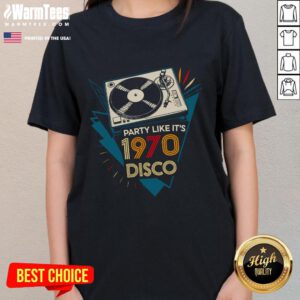 Stylish ladies tee featuring a funky retro disco design, perfect for 1970s party vibes and music lovers.