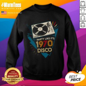 Funky retro sweatshirt featuring colorful 1970s disco design, perfect for music lovers celebrating an awesome party vibe.